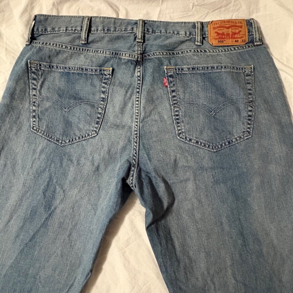 Levis 505 Regular Fit Mens Jeans W40 L32 Light Wash 100% Cotton Denim Straight L - Picture 7 of 11